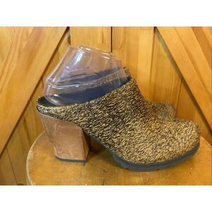 Nakedfeet Proper In Brown Sugar Mules Calf Hair Block Heel Clog Shoes Size 8.5M
